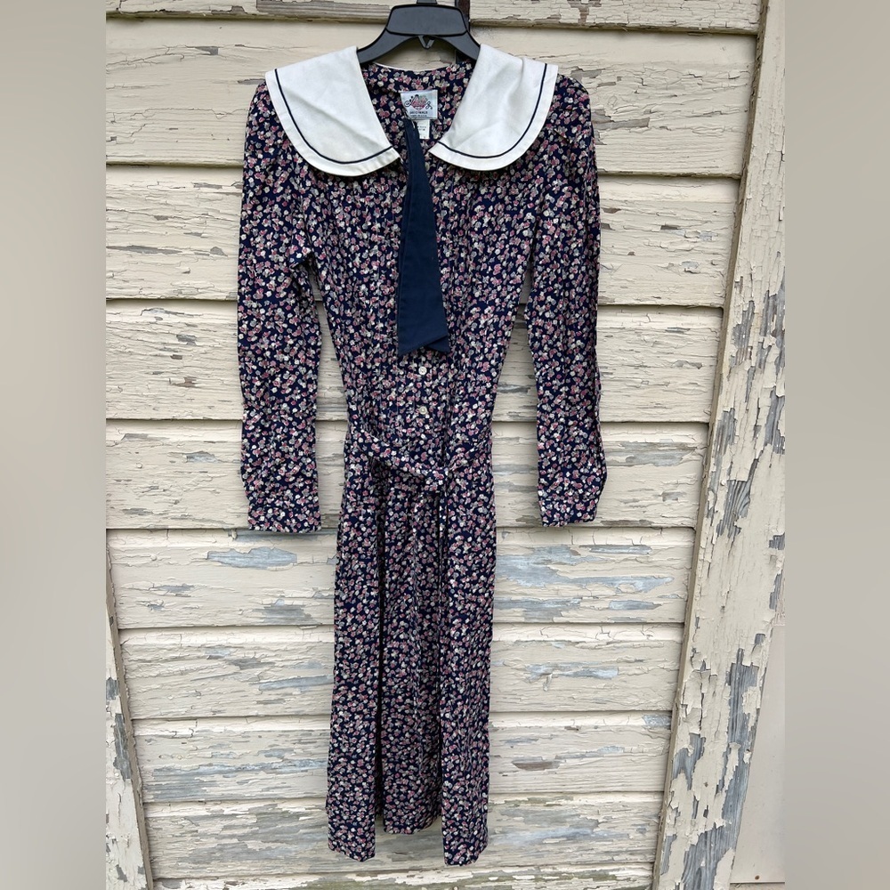 Vintage 80s Lanz Originals Ditsy Floral Print Feminine Cottagecore Midi Dress 8